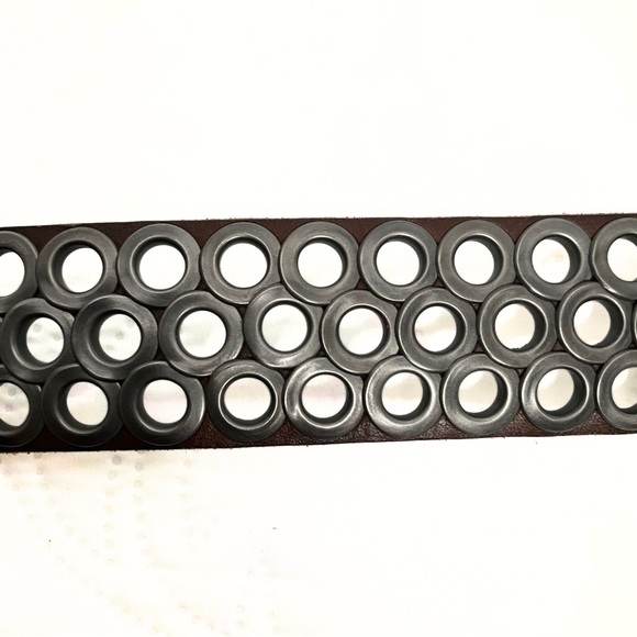 J Crew Brown Leather Grommet Nickel Hardware Belt Womens SZ S Edgy Punk Grunge - Picture 8 of 12
